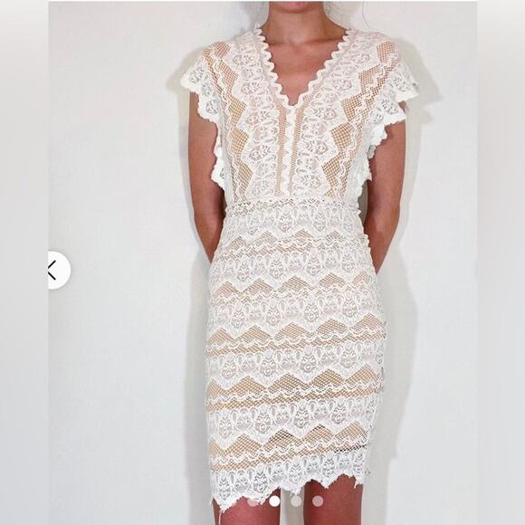 NIGHTCAP ANTIONETTE WISTERIA LACE SHEATH MINI DRESS NUDE LININGSZ 1 XS $395 MSRP - Picture 1 of 10